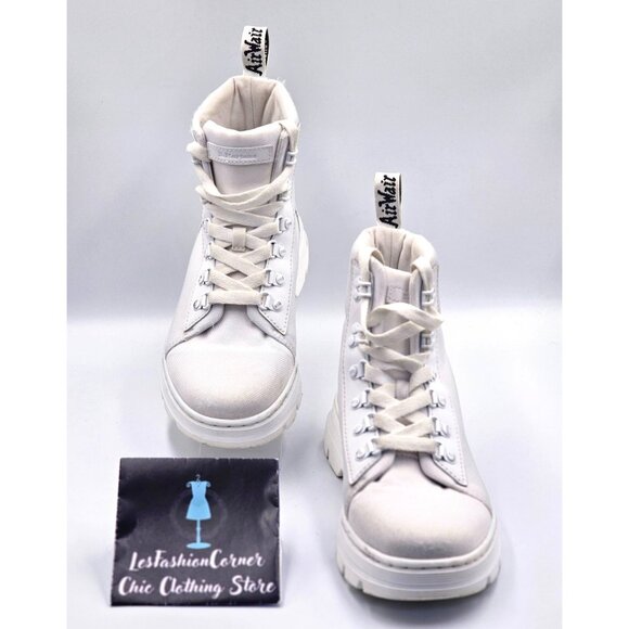 Dr Martens Women White White Canvas Combs Combat Chunky Platform Boots Sz 8 2520 - Picture 5 of 16